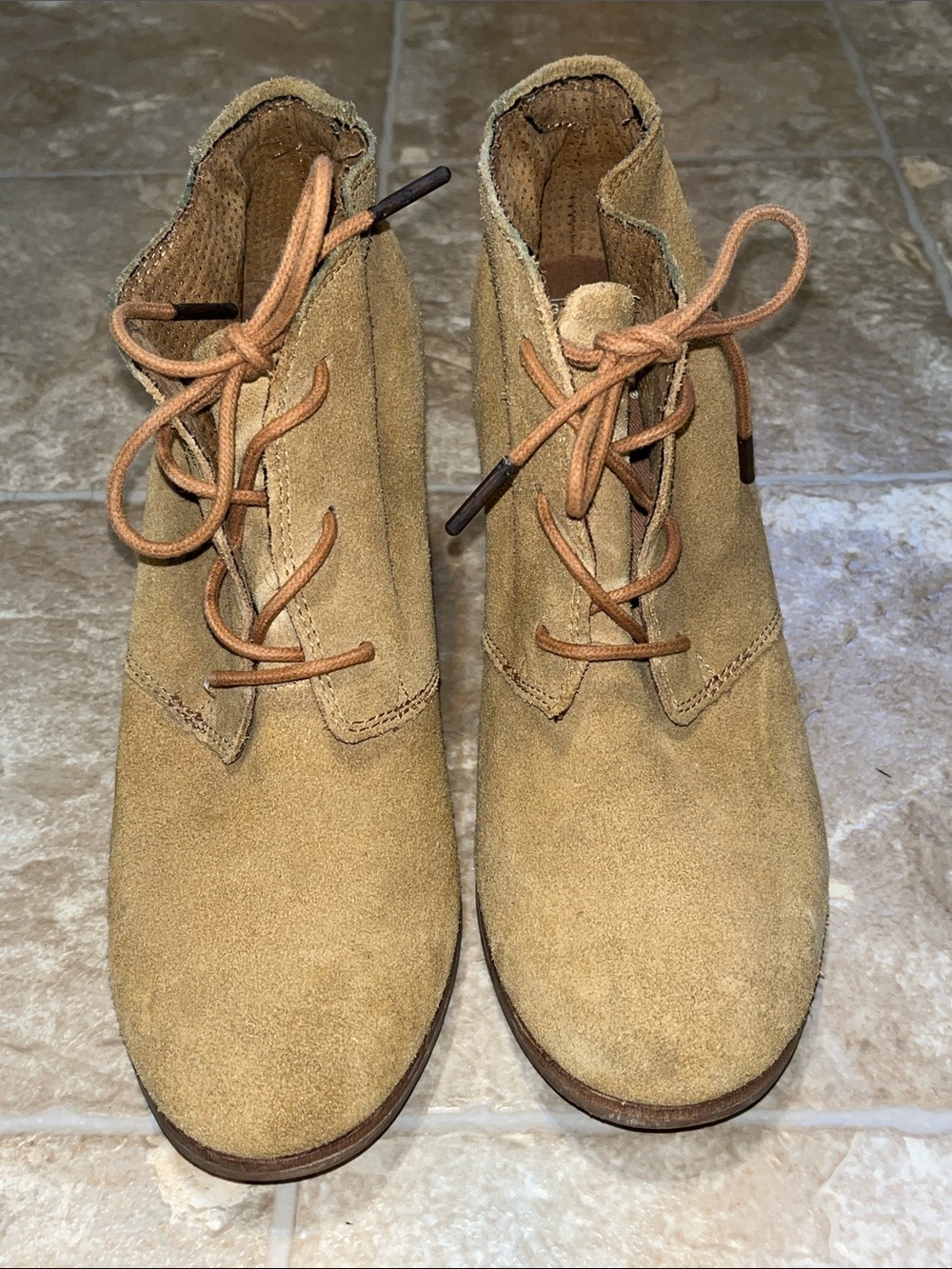 Toms Women's Suede Lace-Up Ankle Booties in Tan - Picture 3 of 12